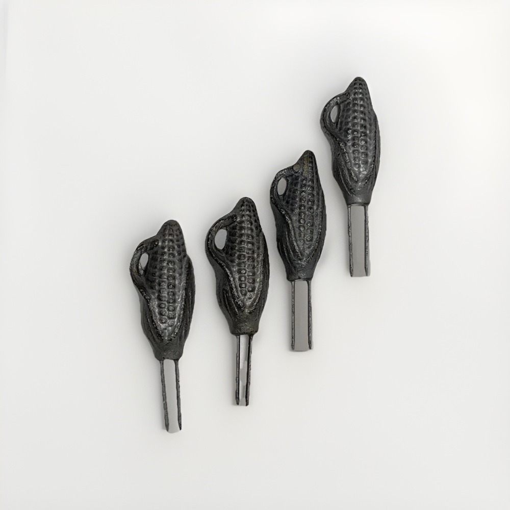LOT OF 4 Vintage‎  Pewter Corn Cob Holder / Pick  3 Inch Metal Farmhouse Cottage